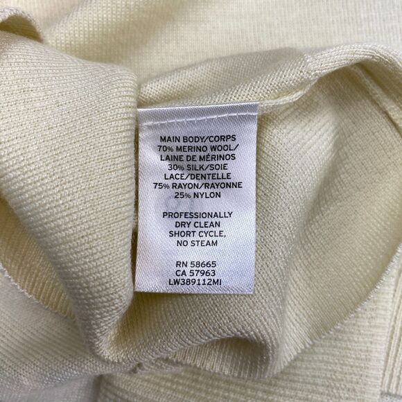 Lewit Sweater Womens Sz 1 Beige Merino Wool Lace Short Sleeve Crew Neck Pullover - Picture 9 of 11